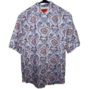 Tommy Bahama Shirt Mens Medium Blue Orange Paisley Medallion Short Sleeve
